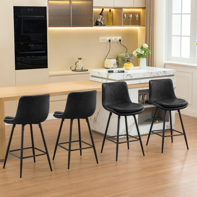 Janayshia Modern Industrial Upholstered Faux Leather 26"H Counter Stool with Metal Frame