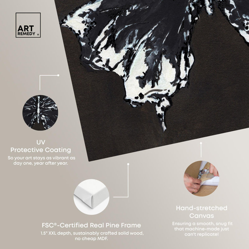 «Black and White Butterfly», reproduction d'art sur toile par Art Remedy, H 20 po x l 20 po, Toile tendue