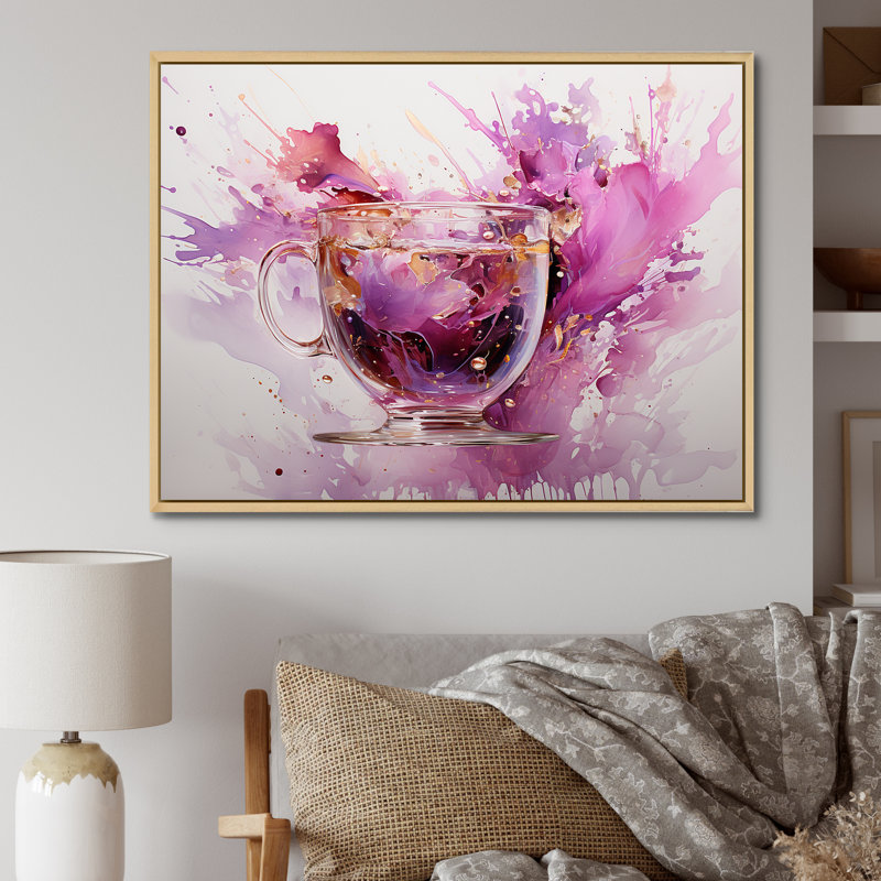 Vibrant mauve éclaboussures de vin - art mural vin, Cadre flottant brun, H 30 po x l 40 po x P 1,5 po