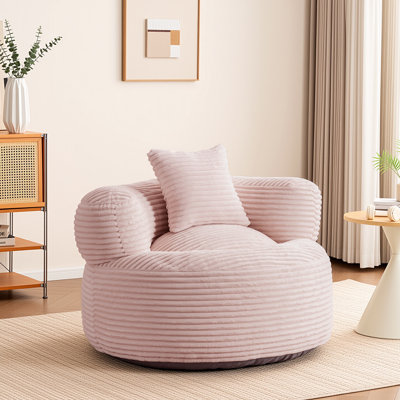 Canapé surdimensionné surdimensionné - Grand canapé rond en velours côtelé avec coussin, canapé d'appoint pour salon, rose