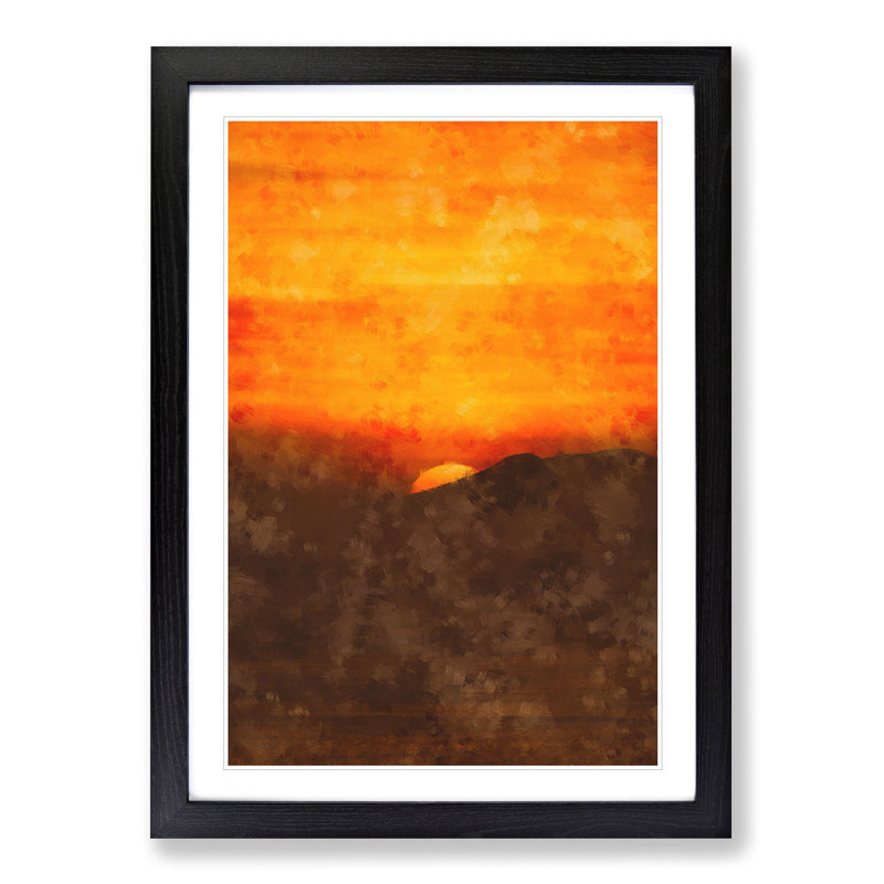 Orange Sunset Abstract - Picture Frame Painting Print, 45cm H x 33cm W x 2cm D, Black Framed