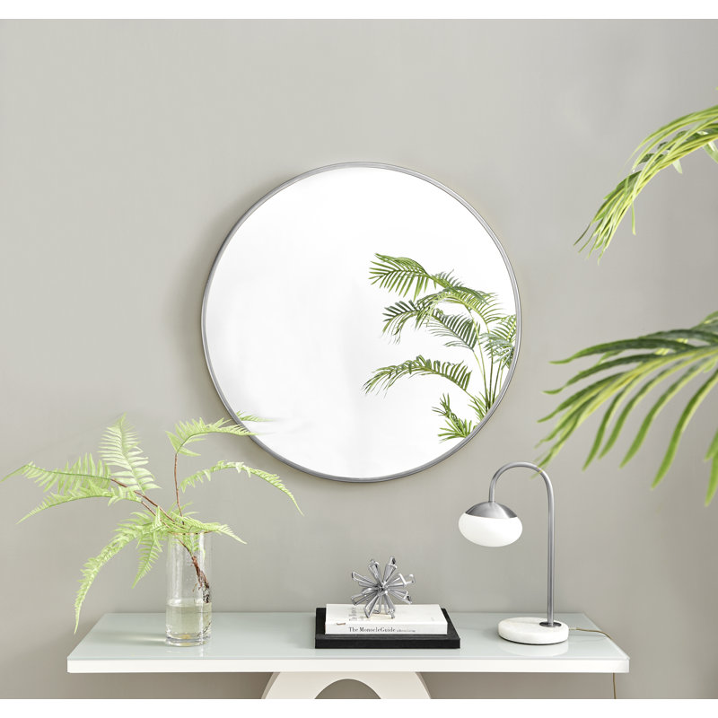 Mikell Round Metal Framed Wall Mounted Accent Mirror, Silver, 80cm H x 80cm W