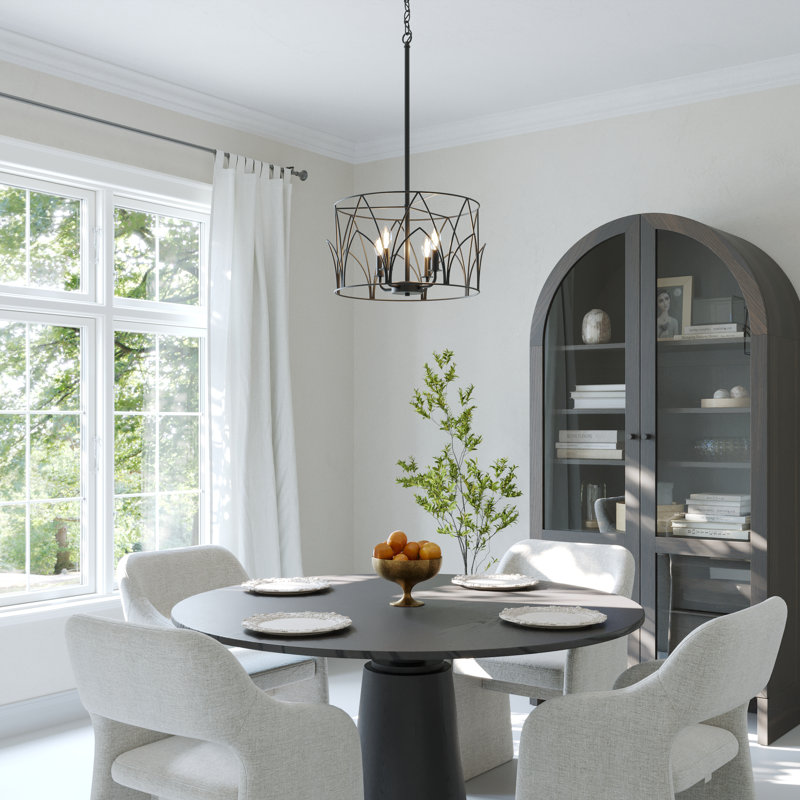 4 - Light Steel Dimmable Drum Chandelier