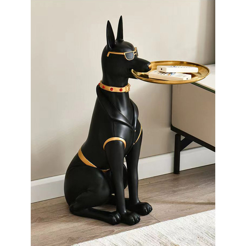 Plateau de réception Doberman Pinscher en résine avec éléments décoratifs, Noir