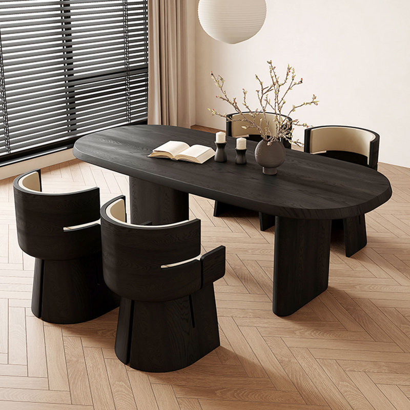 Bureaux ovales noirs en bois massif, H 29,53 po x l 78,74 po x P 31,5 po