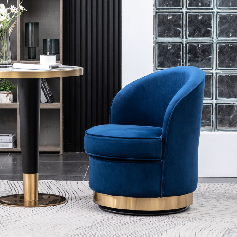 Fauteuil pivotant en velours bleu pour le salon - Élégante chaise décorative avec passepoil, Bleu