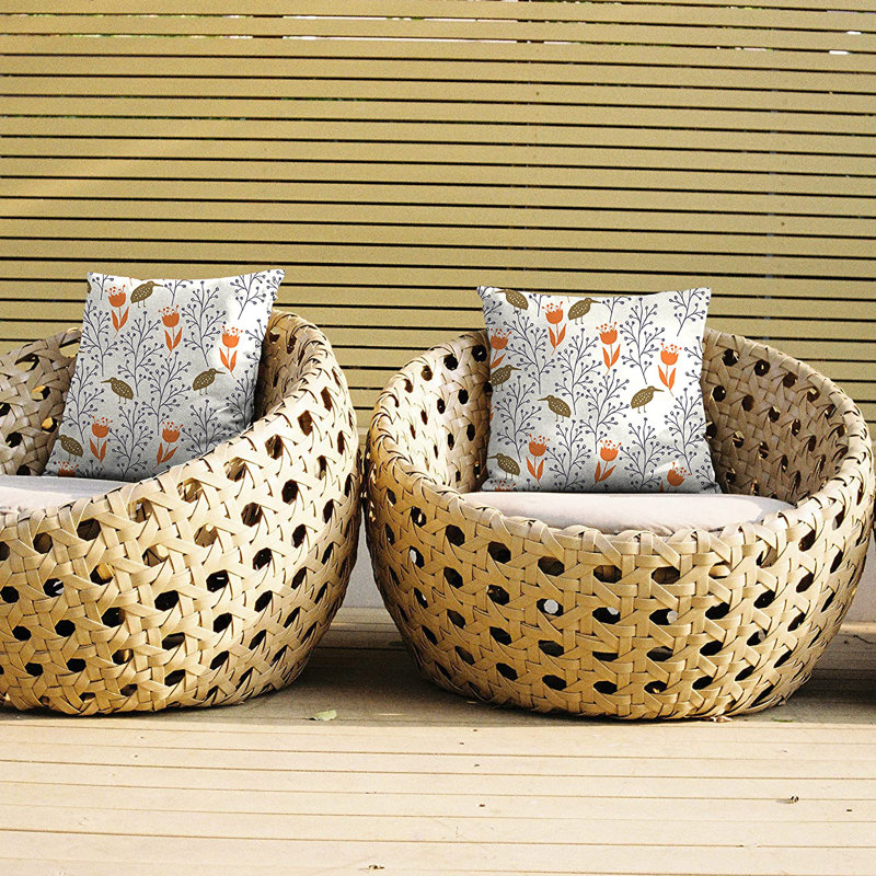 Indoor / Outdoor Floral White Square Cushion Cover, 45.7cm x 45.7cm