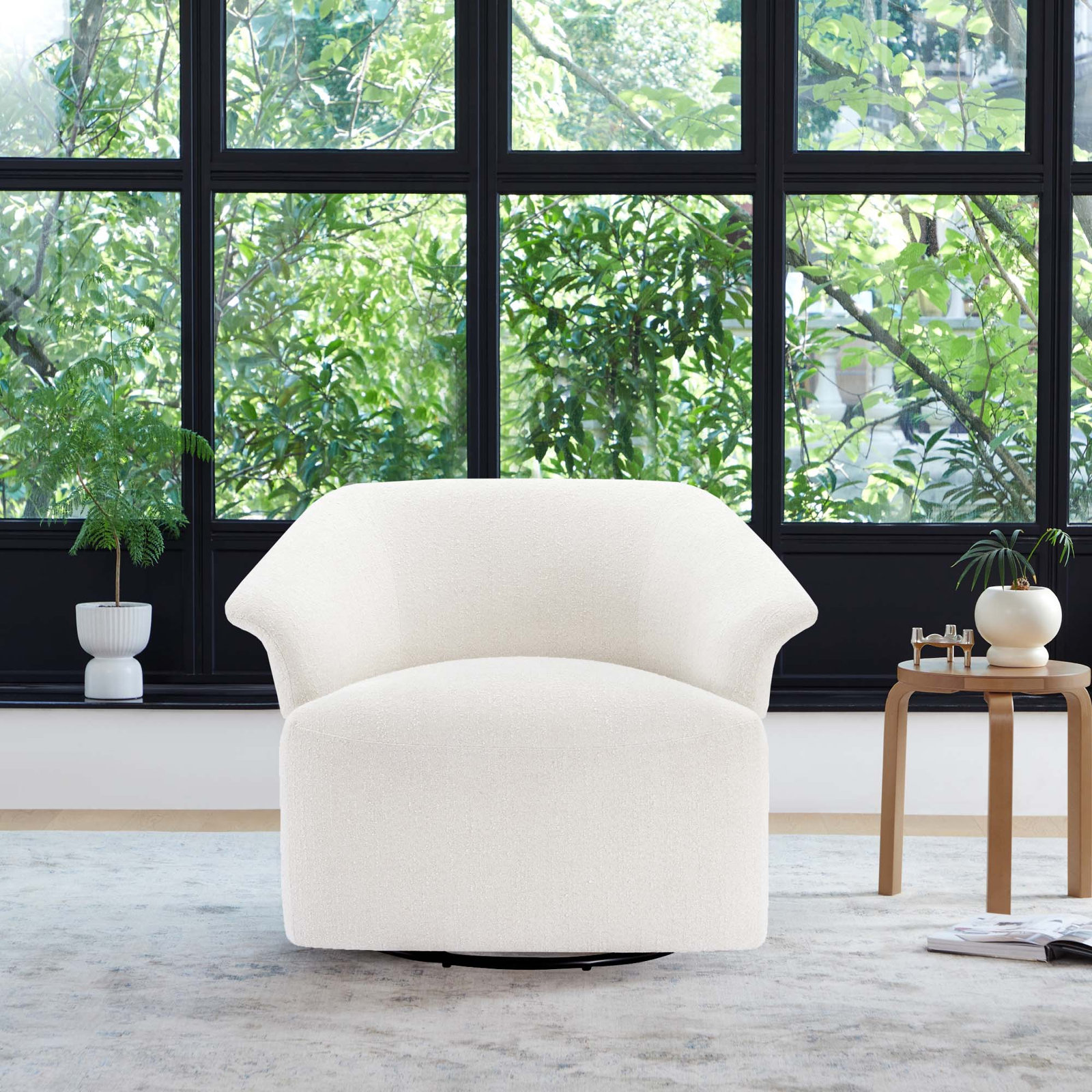 Morgana Swivel Barrel Chair, Mellow Ivory Chenille