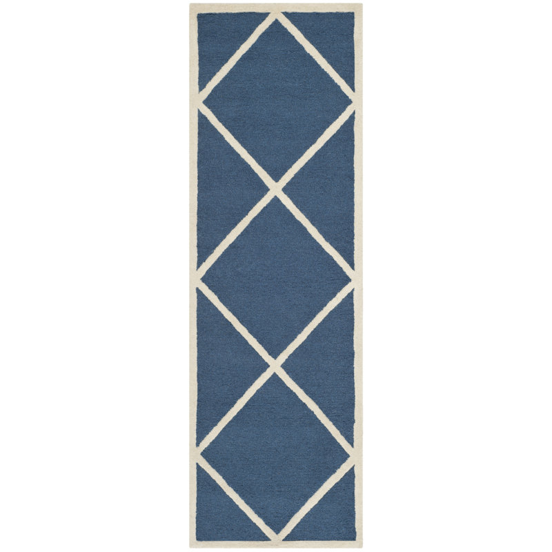Deedgra Wool Navy/Ivory Area Rug, Runner 2'6" x 10'
