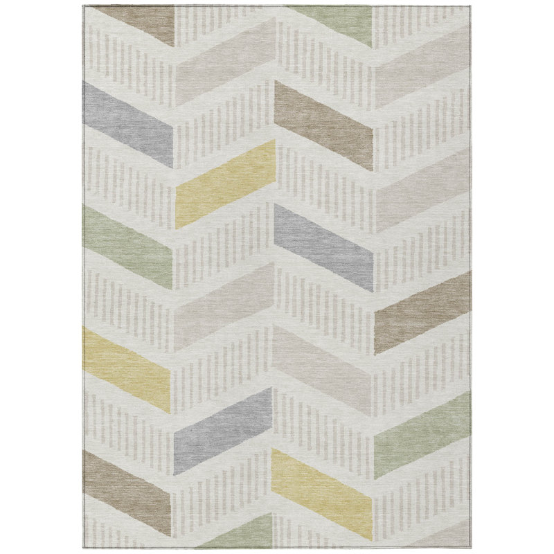 Machine Washable Indoor/Outdoor Chantille ACN2911 Geometric Rug, 8' x 10', Ivory