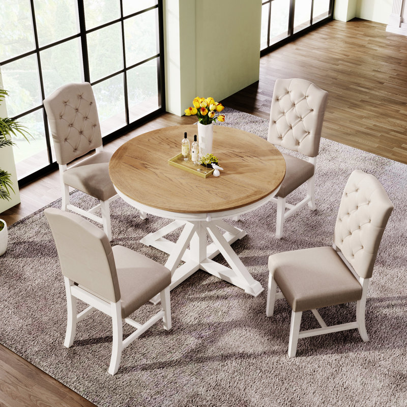 Ensemble de table de salle à manger avec table extensible et 4 chaises rembourrées pour salle à manger et salon, Blanc