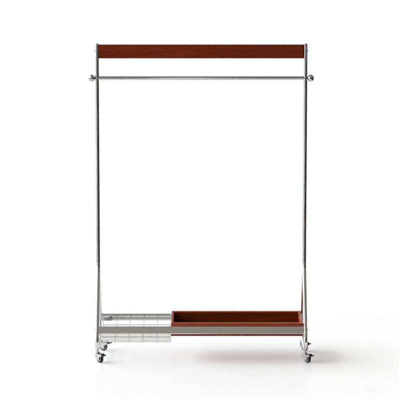 Leon Antique American Clothes And Hat Rack With Retro Design, Portable Stainless Steel Bedroom Floor Storage Shelf, Amber