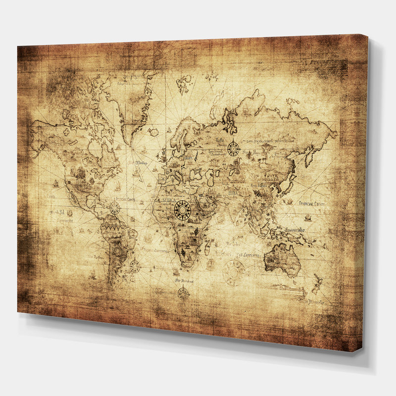 Ancienne carte du monde IV - impression sur toile tendue, H 16 po x l 32 po x p 1 po