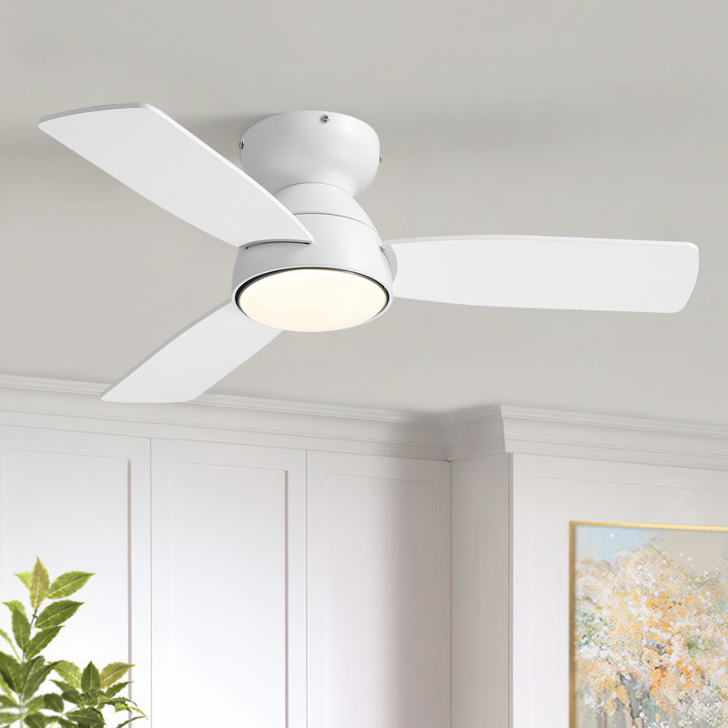 32'' 3 - Blade LED Standard Ceiling Fan with Light Kit & Remote, White, White, 32"