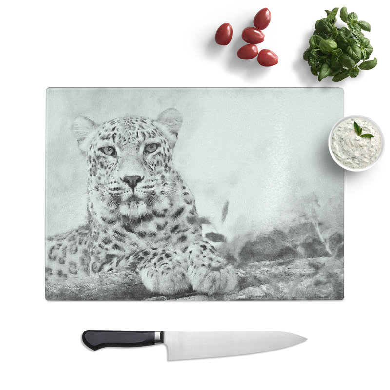 Tempered Glass Leopard Resting Chopping Board, 20 cm x 28.5 cm