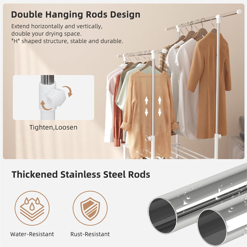 Portant à roulettes avec roulettes - Tiges de suspension doubles réglables