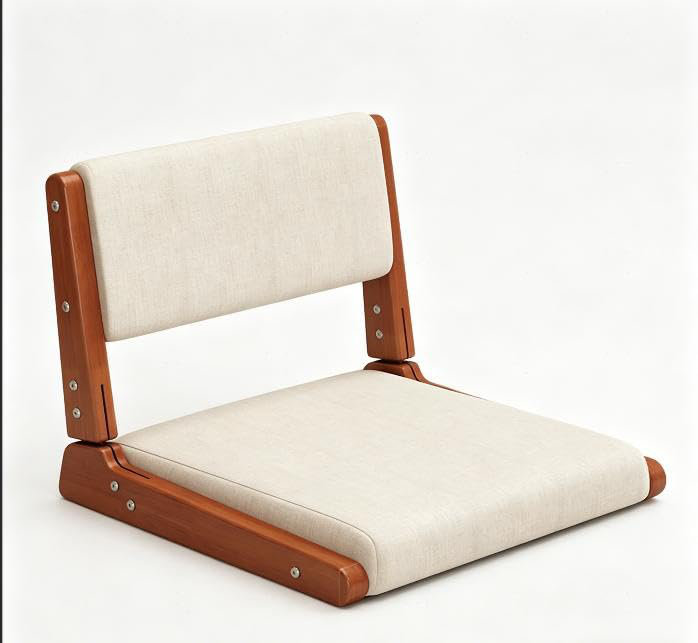 Chaise de sol pliante japonaise avec support de dossier pour la méditation, les sièges de tatami et les baies vitrées - noyer