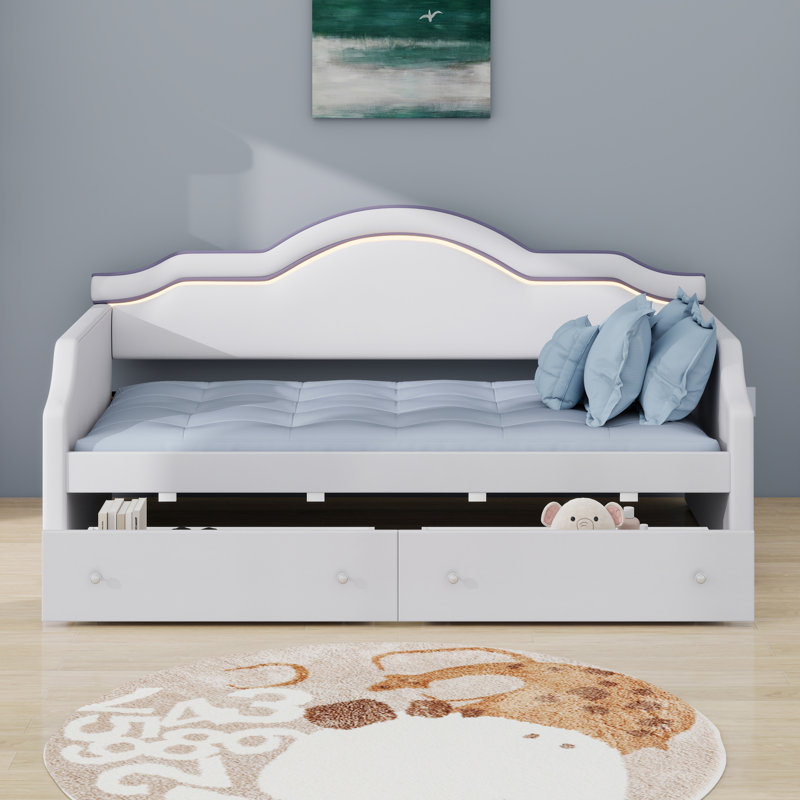 Structure de canapé en velours revêtue de velours avec éclairage à DEL intégré et deux tiroirs de rangement cachés, Beige