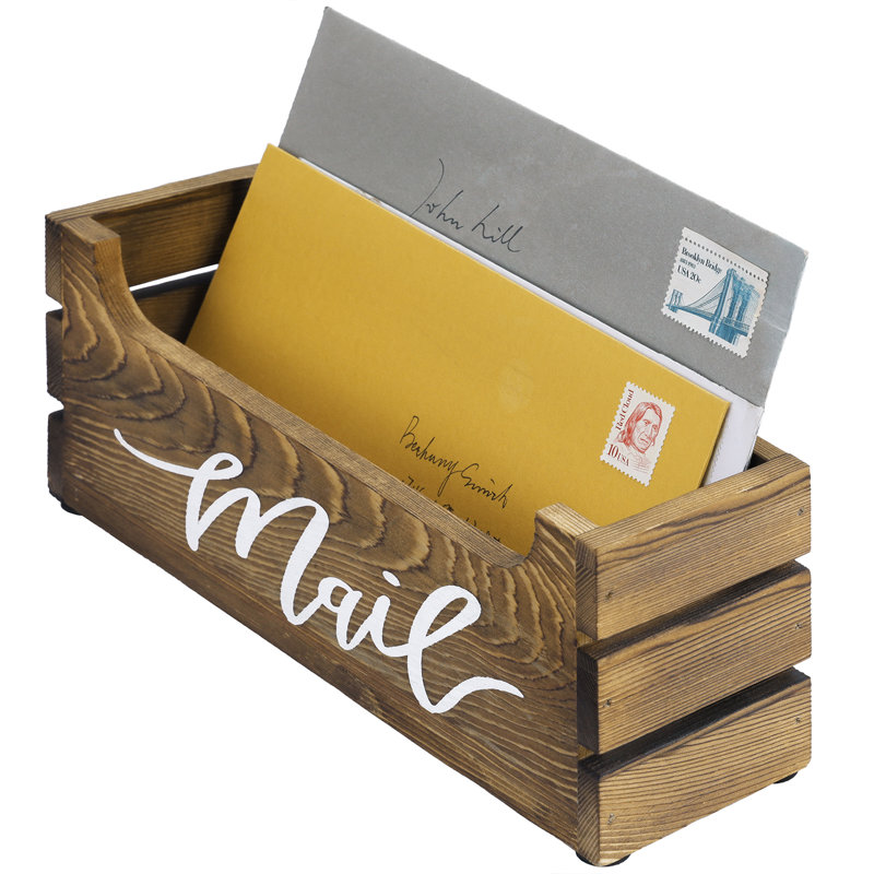 Emmie-May MAIL Wood Holder Paper Organiser, Brown
