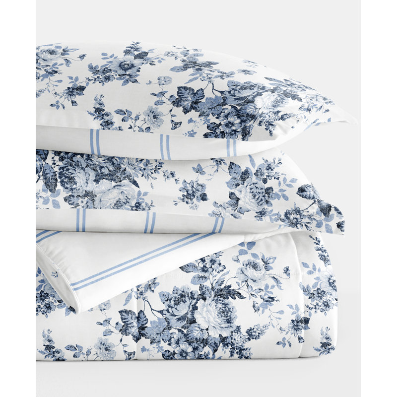 Blue Floral Reversible Down Alternative Comforter Set, Full
