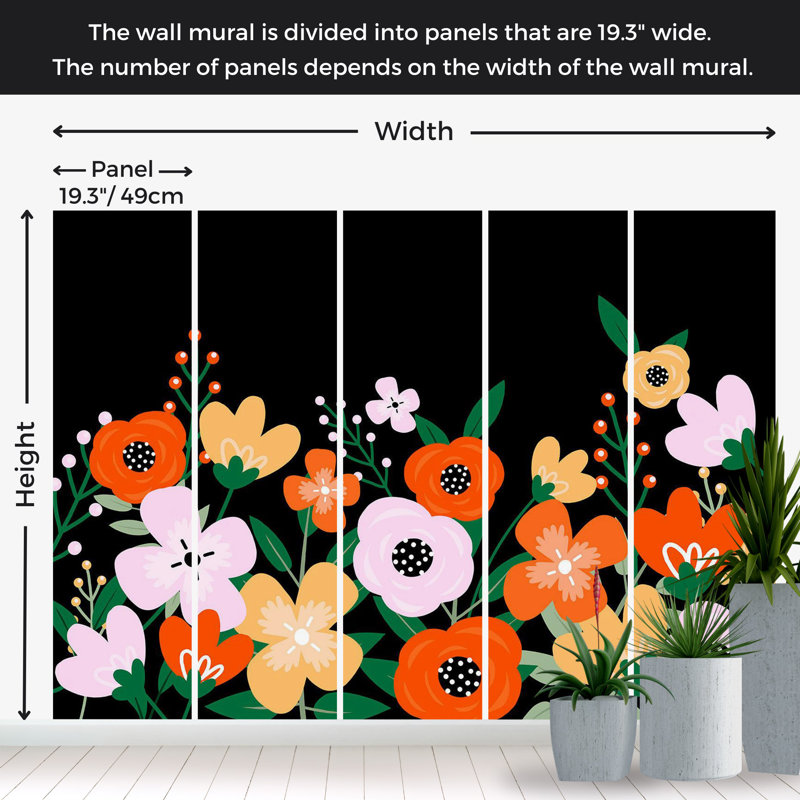 Adhésif mural pelez et collez - fleurs abstraites colorées, L 41 po x l 57 po