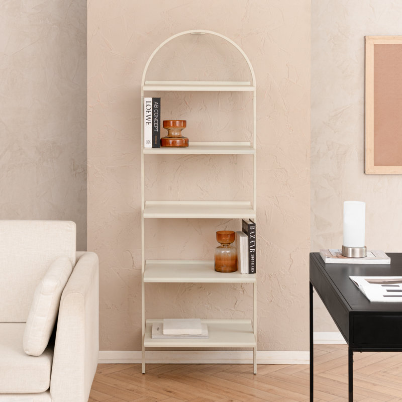 Corle 72" H x 24" W x 14" D 5-Tier Ladder Iron Bookcase Chalk White, Chalk White