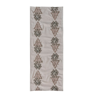 Mistled Multicolor Cotton Table Runner with Embroidered Accents