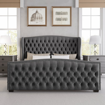 Platform Bed Frame With Wingback Headboard