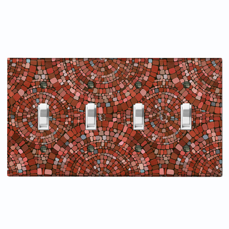 Couvercle de plaque d'interrupteur en métal; Bascule à 4 bandes standard des États-Unis - image imprimée d'un motif de mosaïque rouge