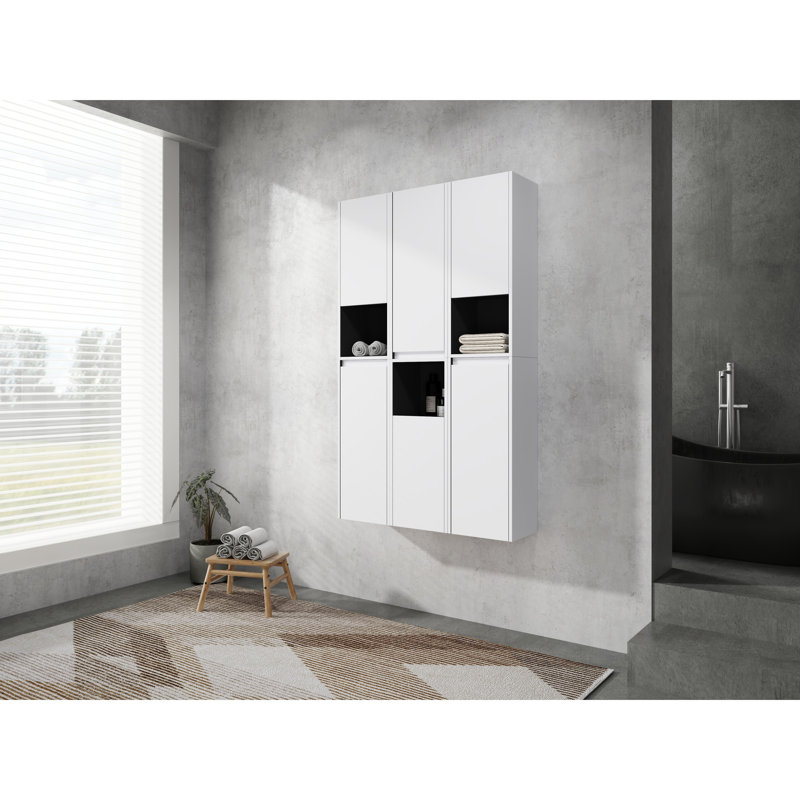 Armoire de salle de bain 12 po, fixation murale, 6 portes à fermeture en douceur, blanc, allure moderne, rangement spacieux pour optimiser le goût de l'espace, grande capacité