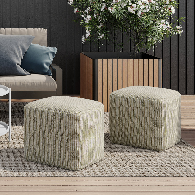 Zelma 18" Square Nude Woven Polyester Pouf