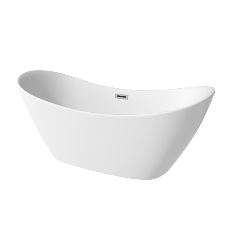 Baignoire autoportante Casainc 67 po x 30 po en acrylique avec trop-plein chromé, blanche