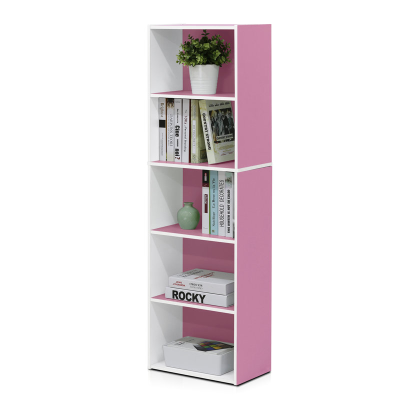 Cannice Bookcase, Pink/White, (5 Shelves) 52.1" H x 15.8" W x 9.4" D