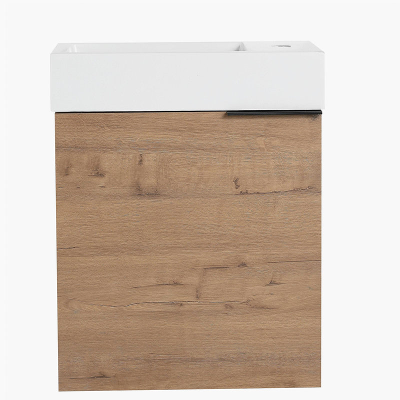 Meuble-lavabo mural suspendu de 18 pouces, équipé d'un lavabo en résine blanche et de portes d'armoire à fermeture en douceur