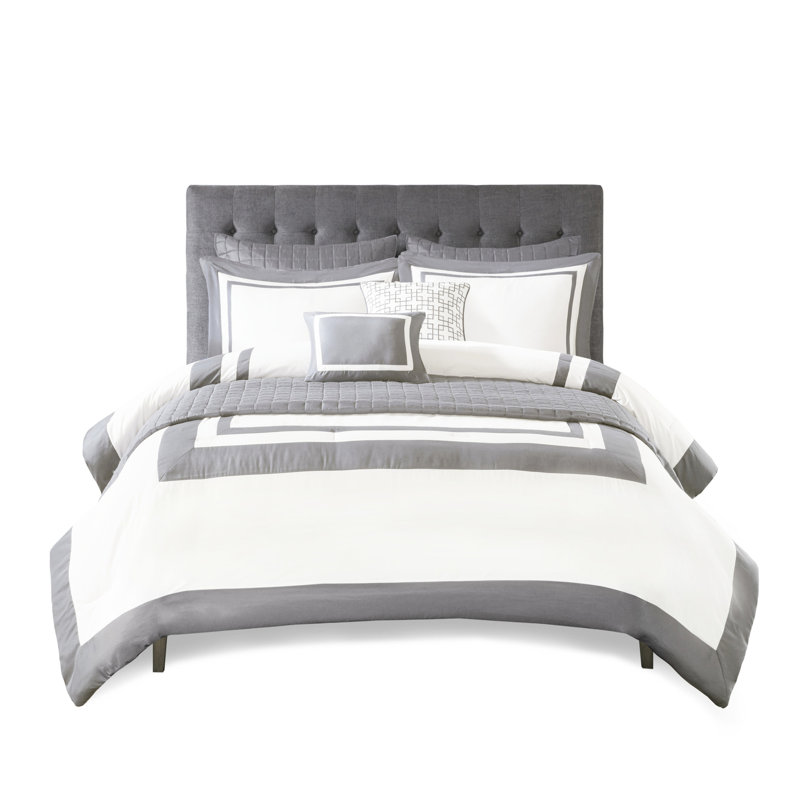 Très grand / très grand lit gris - courtepointe et édredon avec détails élégants pour preuve lavable à la machine, Gris
