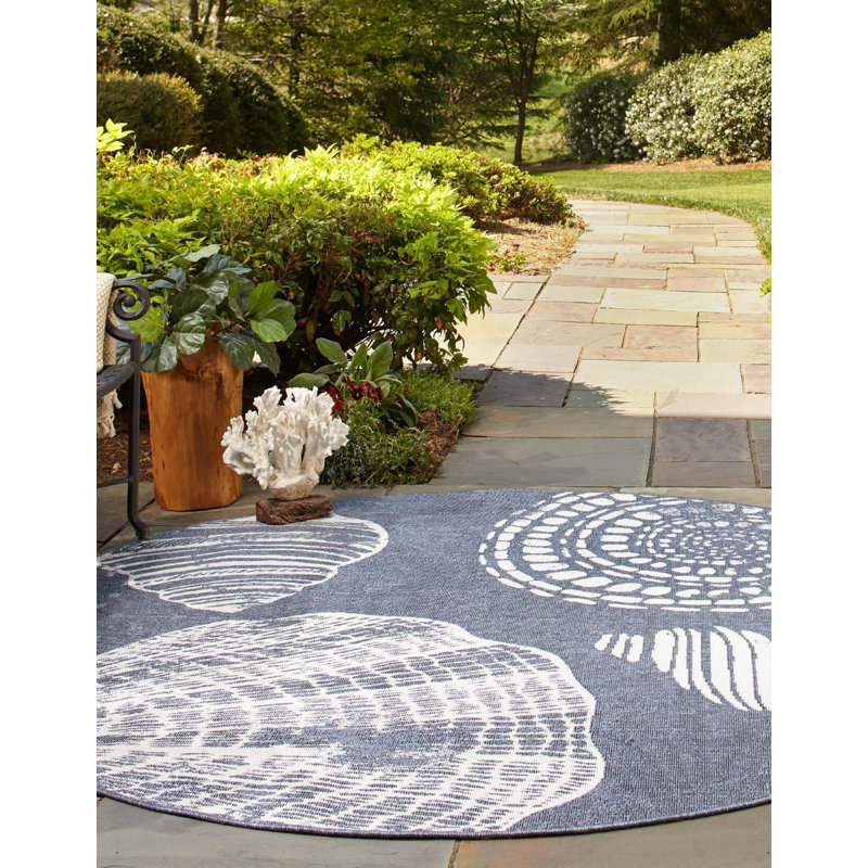 Tapis bleu d'extérieur Ayton, Rond 7 pi