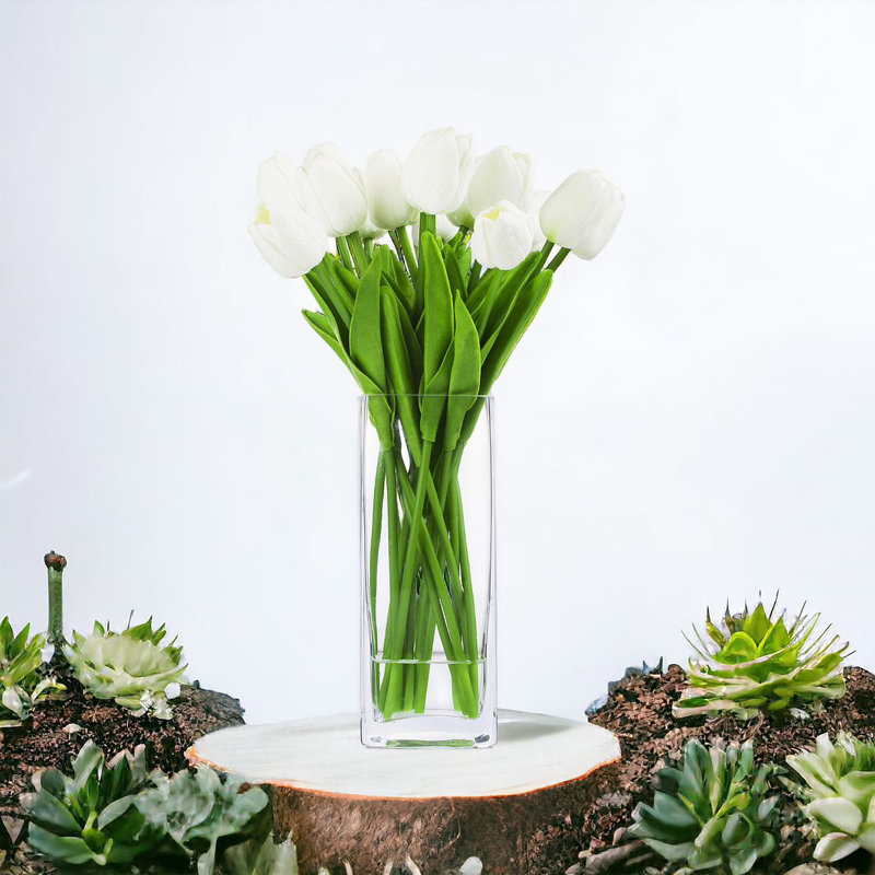 Arrangement floral tulipes artificielles dans un vase, Blanc