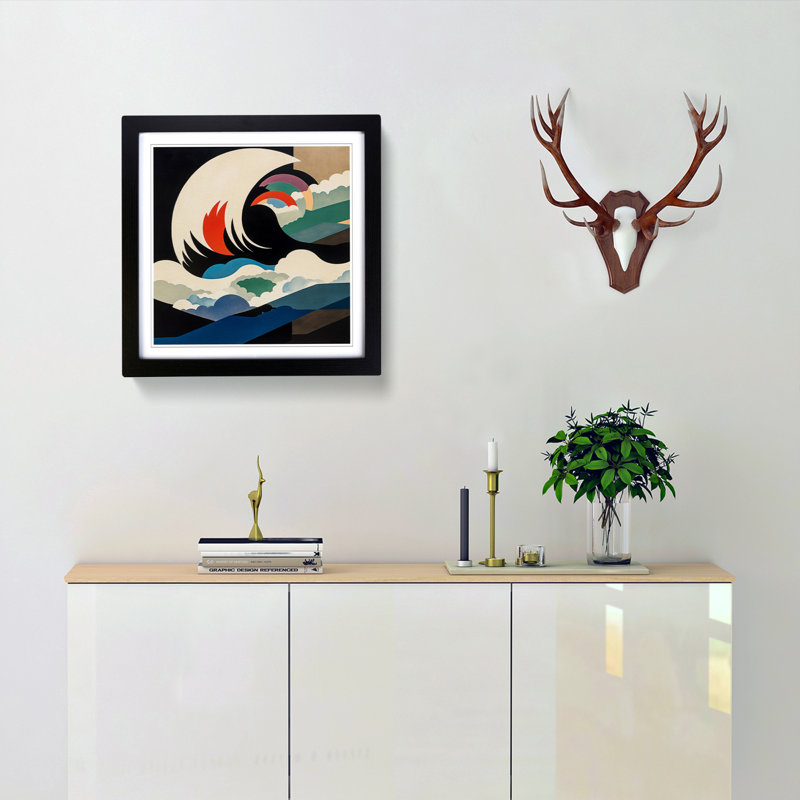 Japanese Wave Suprematism No.5 - Framed Print, Black