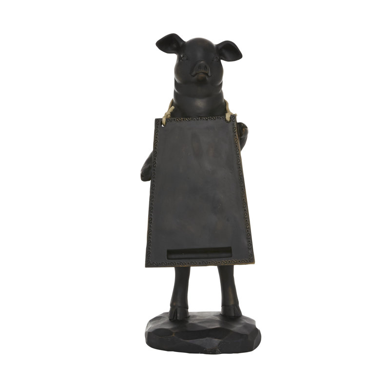 Polystone Pig Black Decorative Sign with Chalkboard