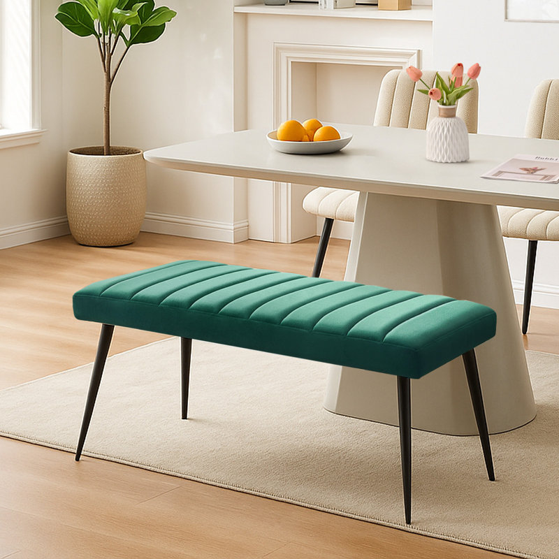 Velvet Upholstered Bench, Green