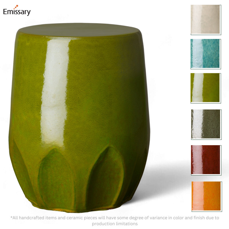 Green Glossy Ceramic Garden Accent Stool