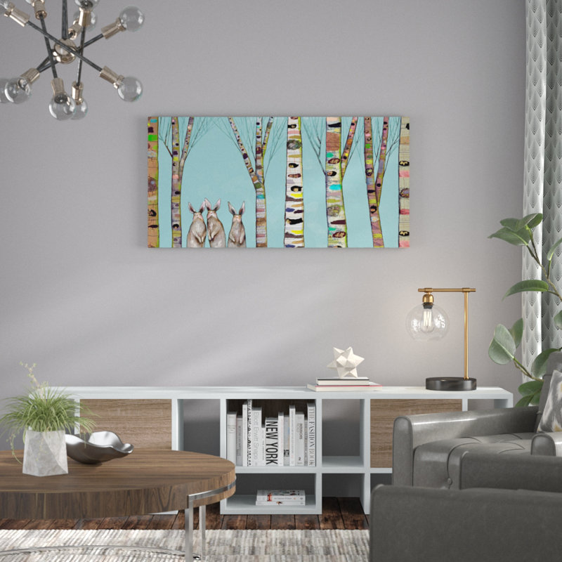 «Bunnies in The Woods», reproduction d'art sur toile tendue, H 24 po x l 48 po