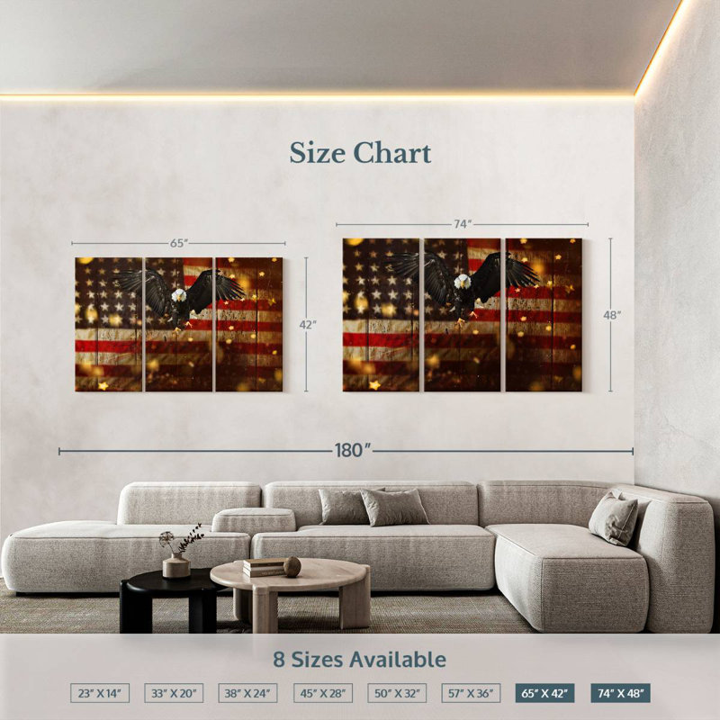 US Flag With Flying Bald Eagle, 42" H x 65" W