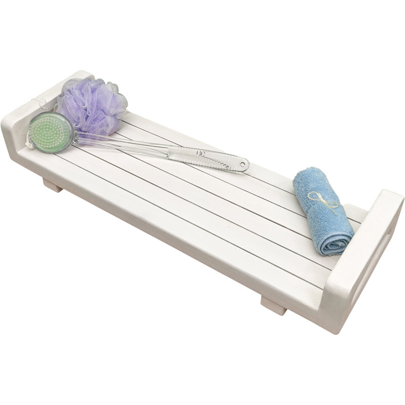 Eleganto 29" White Driftwood Teak Bath Tray with LiftAide Arms