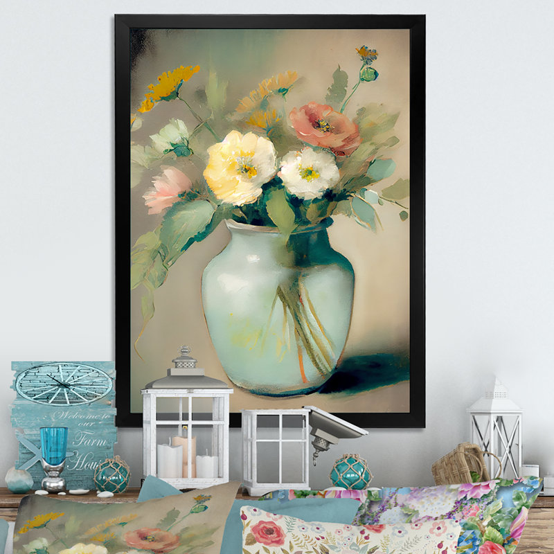 «Still Life Blossoming Wildflowers in Retro Colors I», reproduction sur toile, H 40 po x l 30 po x P 1,5 po, Cadre photo noir