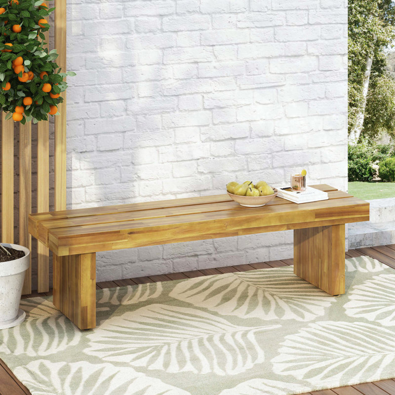 Banc à lattes en bois d'acacia rustique avec pieds blocs