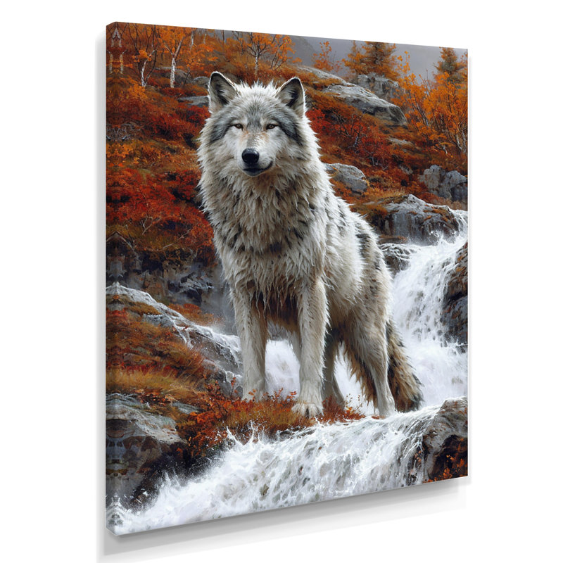Loup gris sauvage par Mountain River - loup, reproduction d'art murale, Toile tendue, H 44 po x l 34 po x P 1,5 po