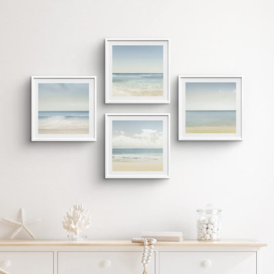 " Pastel Sandy Beach And Ocean Waves Nature Wilderness " 4 - Pieces