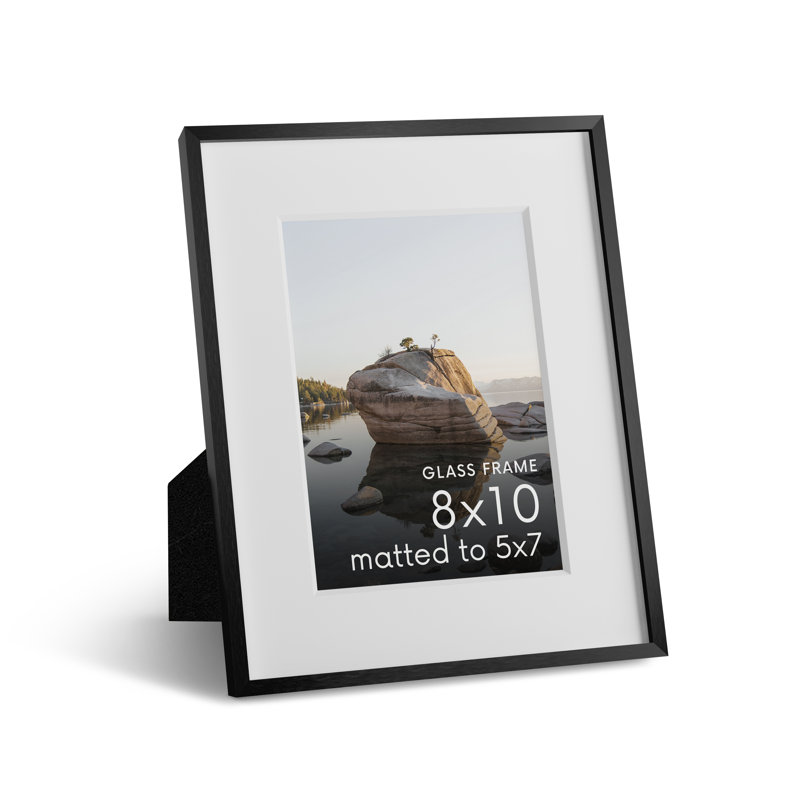Cadre photo en métal avec verre, Noir, L 8 po x H 10 po