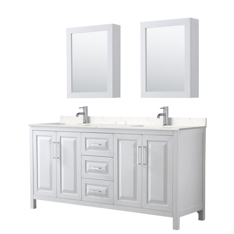 Daria 72'' W Double Vanity, White, Polished Chrome, Carrara Cultured Marble